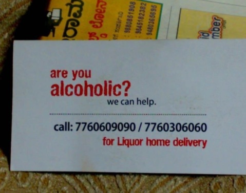Ou quand la carte "Etes vous alcoolique? Nous pouvons vous aider" renvoie à un service de livraison d'alcool à domicile.